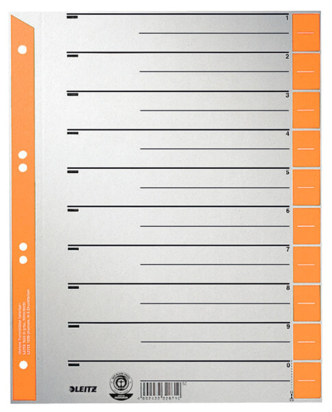Esselte Leitz 16520045 - Numeric tab index - Cardboard - Grey - Orange - A4 - 230 g/m² - 240 mm
