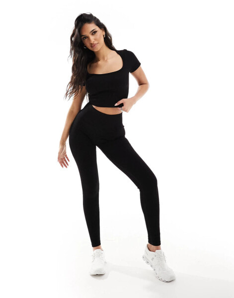 ASOS 4505 Icon seamless rib gym legging in black