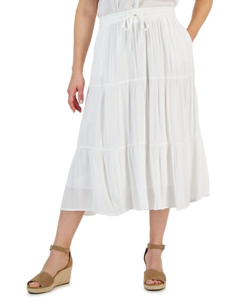 Women's Drawstring Tiered Midi Skirt, Created for Macy's