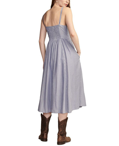 Women's Striped Seamed-Bodice Cotton Maxi Dress