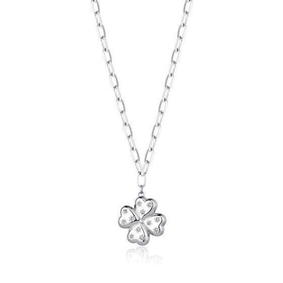 Steel necklace Four-leaf clover with Stellar crystals SSE03