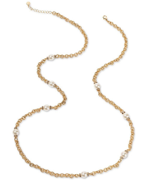 Charter Club gold-Tone Pavé Rondelle Bead & Imitation Pearl Strand Necklace, 42" + 2" extender, Created for Macy's