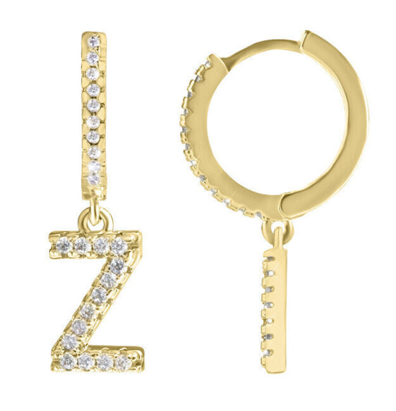 Round gold-plated single earrings "Z" with zircons