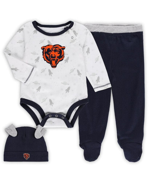 Newborn and Infant Boys and Girls White, Navy Chicago Bears Dream Team Raglan Onesie Pants and Hat Set