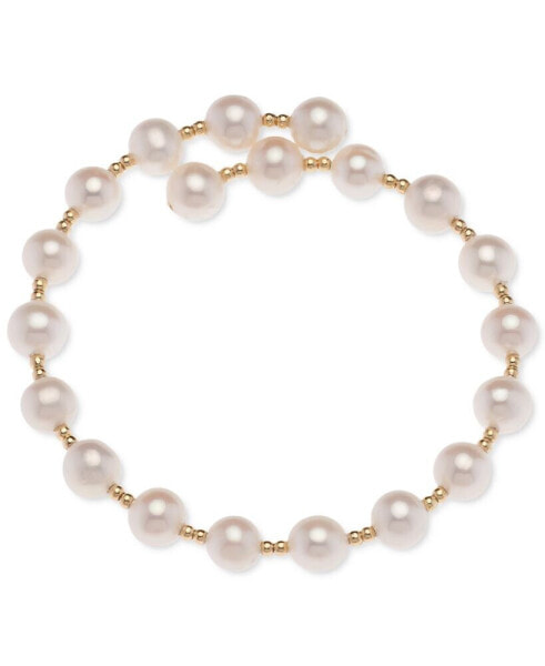 Cultured Freshwater Pearl (6-1/2 - 7mm) Polished Bead Coil Bracelet in 18k Gold-Plated Sterling Silver