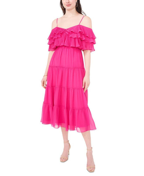 Women's Tiered Cold-Shoulder Ruffle Midi Dress