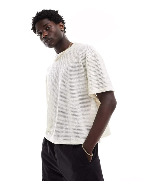 ASOS DESIGN boxy oversized t-shirt in white crochet