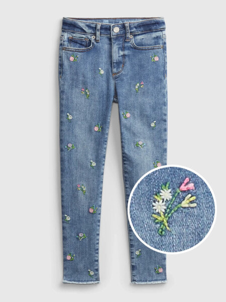 Kids High-Rise Skinny Ankle Embroidered Floral Jeggings with Max Stretch