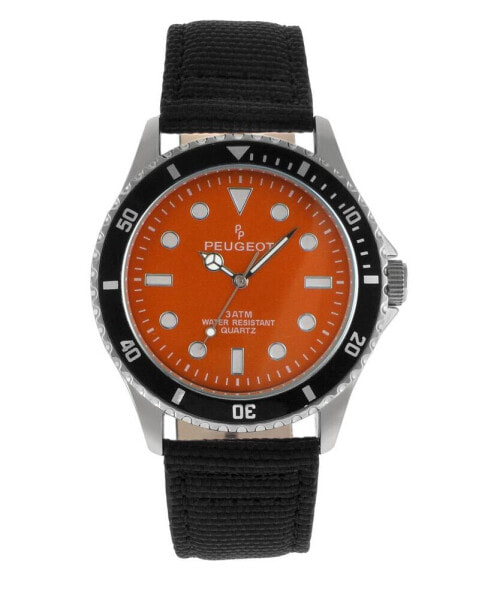 Men's 42mm Sport Bezel Watch with Orange Dial and Canvas Strap