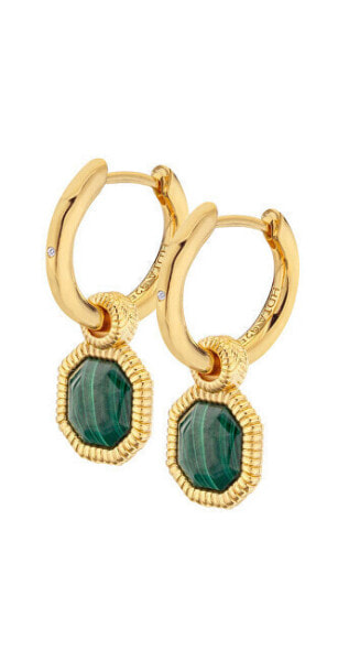 Luxury round earrings with diamonds and malachites 2in1 Jac Jossa Hope DE676
