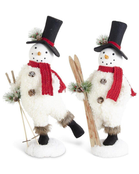 K&K Interiors Set Of 2 Sherpa Snowmen With Kicked Legs White