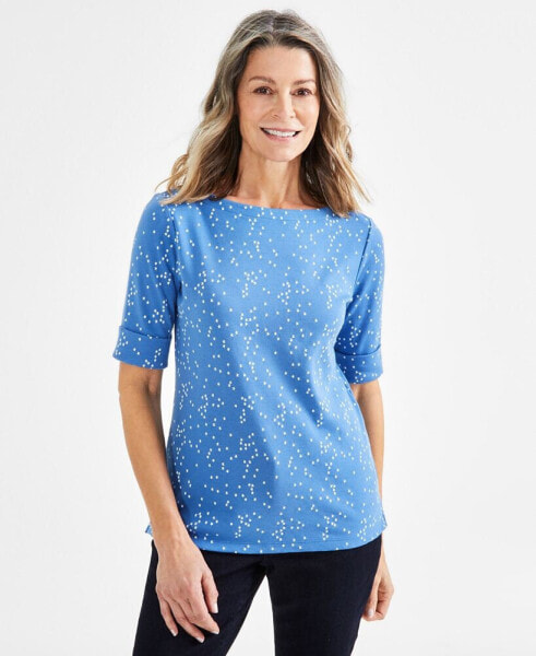 Women's Printed Boat-Neck Elbow-Sleeve Top, Regular & Petite, Created for Macy's