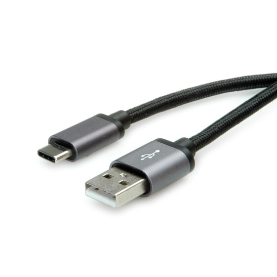 ROLINE 11.02.9027 - 0.8 m - USB A - USB C - USB 2.0 - 480 Mbit/s - Black - Silver