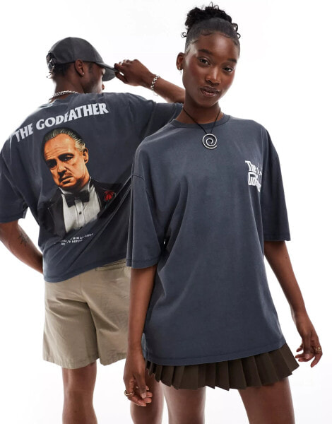 ASOS DESIGN unisex oversized license t-shirt with The Godfather prints in washed black