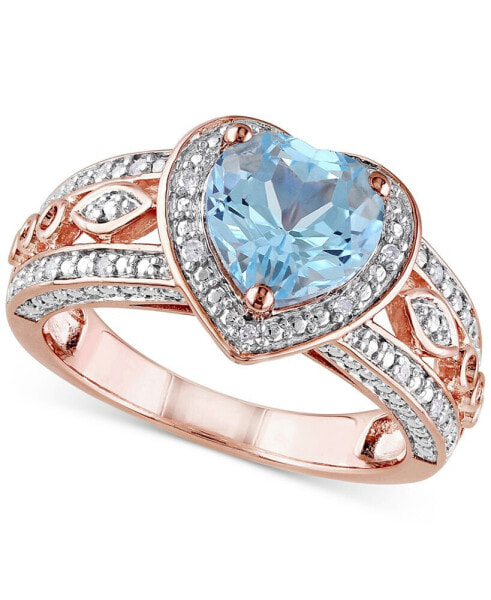 Blue Topaz (2 ct. t.w.) & Diamond (1/10 ct. t.w.) Heart Ring in 18k Rose Gold-Plated Sterling Silver