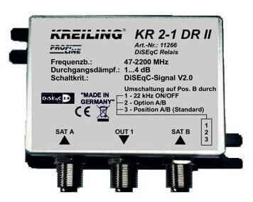 Kreiling KR 2-1 DR-II - Cable splitter/combiner - 47 - 2200 MHz - Silver - 500mA DC - F - 70 mm
