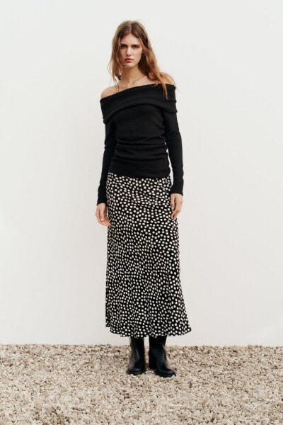 Polka dot print midi skirt