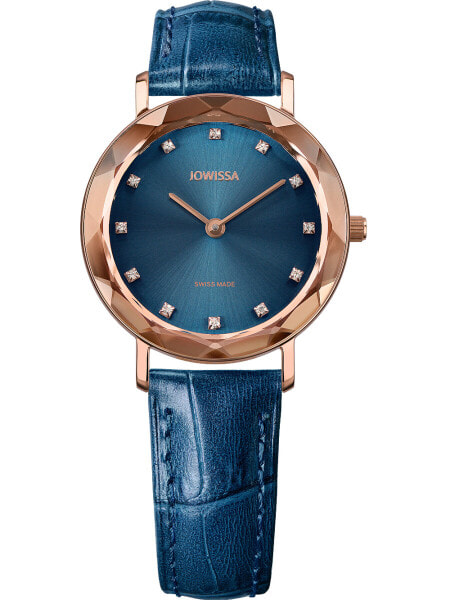 Женские наручные часы с синим кожаным ремешком Jowissa J5.644.M Aura Damen 30mm 5ATM