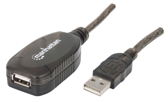 IC Intracom USB-A to USB-A Extension Cable - 20m - Male to Female - Active - 480 Mbps (USB 2.0) - Daisy-Chainable - Built In Repeater - Equivalent to Startech USB2AAEXT20M - Hi-Speed USB - Black - Three Year Warranty - Boxed - 20 m - USB A - USB A - USB 2.0 - Male/Fe