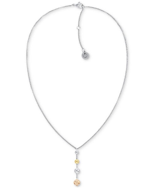 Two-Tone Stainless Steel Metallic Orb Lariat Necklace, 17" + 2" extender