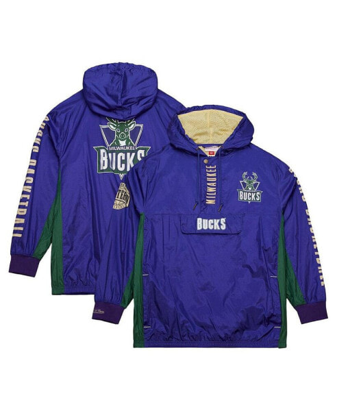 Men's Purple Distressed Milwaukee Bucks Team OG 2.0 Vintage-Like Logo Anorak Windbreaker Quarter-Zip Jacket