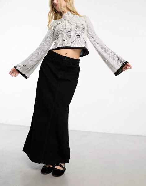 Noisy May denim maxi skirt in black