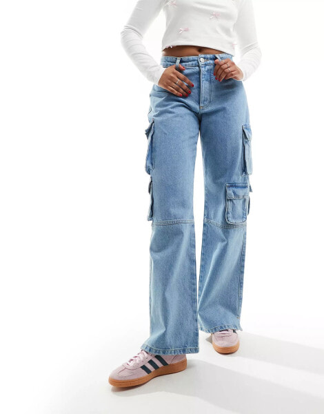 The Couture Club relaxed cargo jeans in washed blue