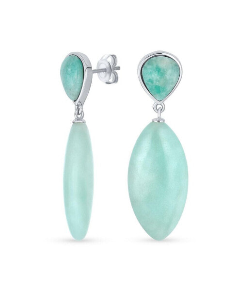 Unique Geometric Linear Mint Green Aqua Natural Amazonite Rhombus Shape Tear Drop Multi- Party Dangling Earrings For Women