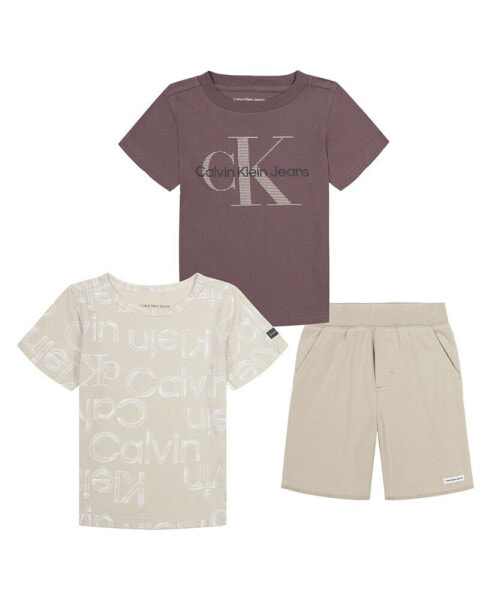 Toddler Boys 2 Logo T-shirts and French Terry Shorts, 3 Piece set