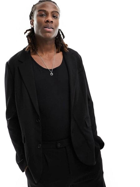 AllSaints Helm structured jersey suit blazer in black