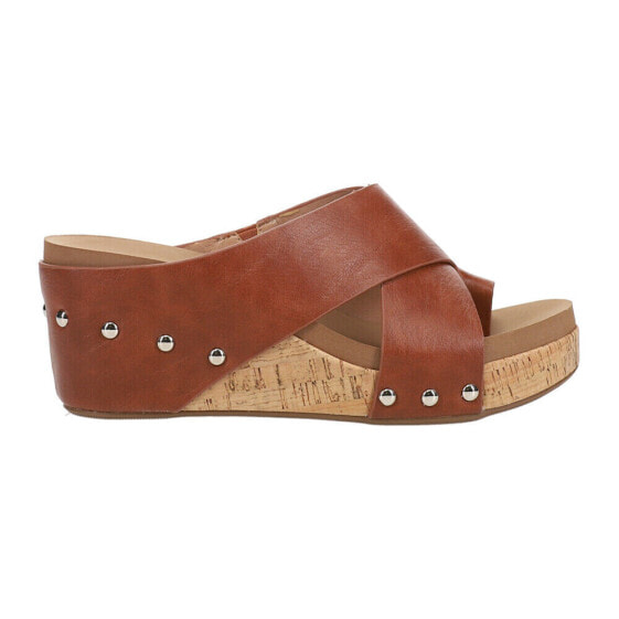 Corkys Tidbit Studded Wedge Womens Brown Casual Sandals 41-0330-BOUR