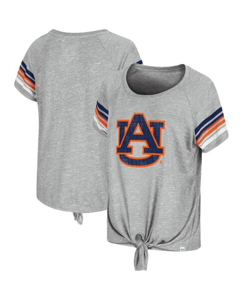 Women's Heathered Gray Auburn Tigers Boo You Knotted Raglan T-Shirt