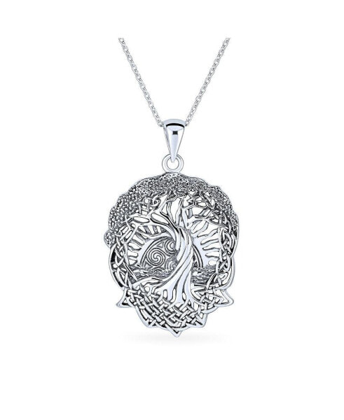 Large Rising Sun Celtic Knot Hope Tree Of Life Pendant Necklace For Women Tree Roots Of Family Life .925 Sterling Silver