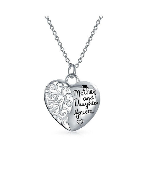 Personalized Scroll Heart Shape Inspirational Word Saying Mother Daughter Forever Heart Pendant Necklace For Women Mother Sterling Silver Customizable