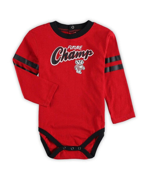 Infant Boys and Girls Red, Black Wisconsin Badgers Little Kicker Long Sleeve Bodysuit and Sweatpants Set