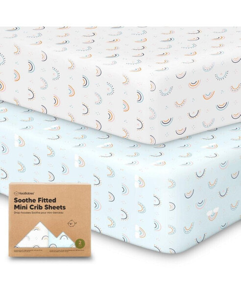 Mini Crib Sheets for Baby Girls, Boys, 2-Pack Soothe Pack and Play Sheets Fitted, Organic Pack N Play Mattress Sheet