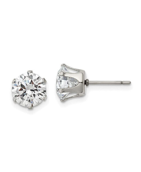 Stainless Steel Polished Round CZ Stud Earrings