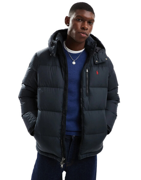 Polo Ralph Lauren icon logo hooded down puffer jacket in black