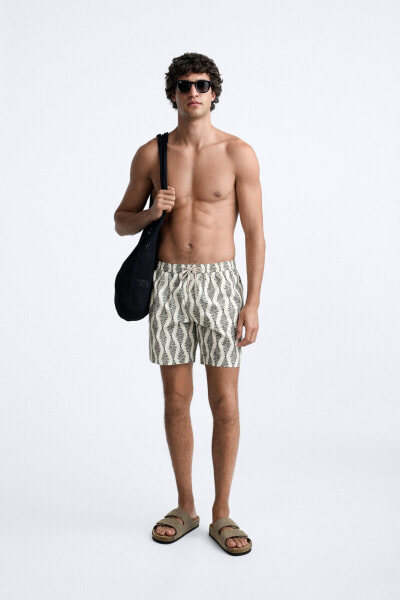 LONG GEOMETRIC PRINT SWIMMING TRUNKS