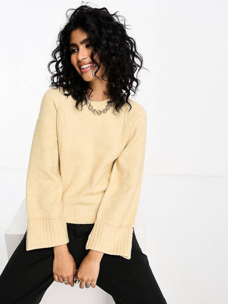 Y.A.S wide sleeved turn up cuff jumper in mushroom