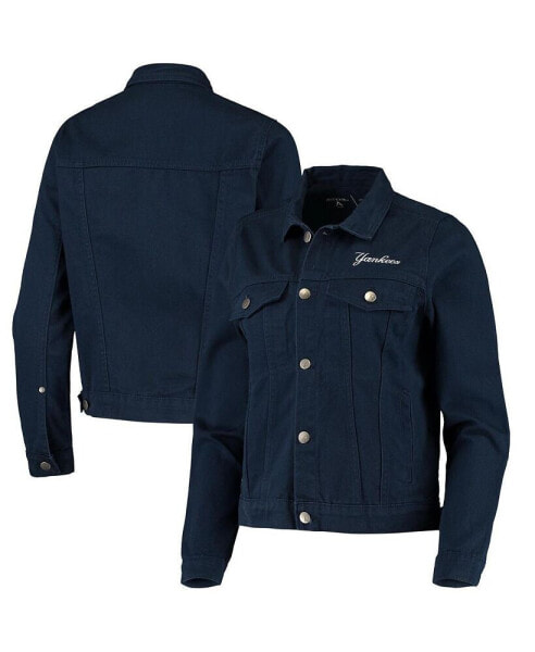 Women's Navy New York Yankees Flare Full-Button Jacket