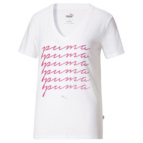 Puma Ombre Script Logo V Neck Short Sleeve T-Shirt Womens Size XL Casual Tops 6