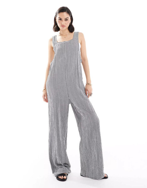 JDY seersucker jumpsuit in black check