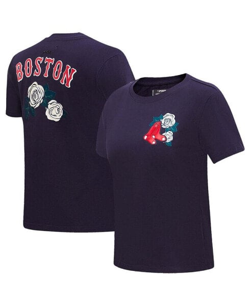 Women's Navy Boston Red Sox Roses T-shirt