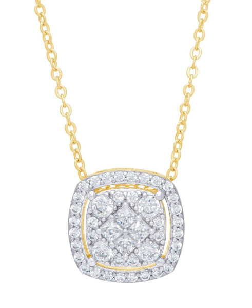 Cubic Zirconia Cushion Necklace in Fine Gold Plate or Fine Silver Plate