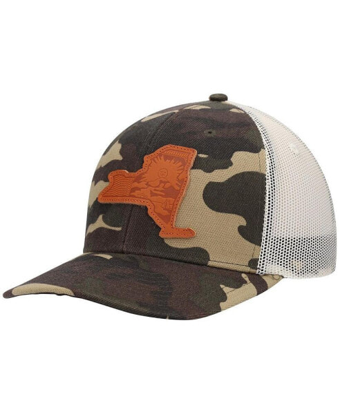 Men's Camo New York Icon Woodland State Patch Trucker Snapback Hat