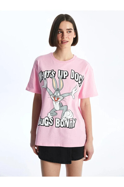 XSIDE Bisiklet Yaka Bugs Bunny Baskılı Kısa Kollu Kadın Tişört Tişört
