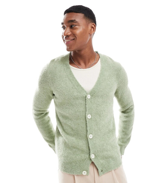 ASOS DESIGN boucle lightweight textured knitted cardigan in green