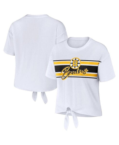 Women's White Boston Bruins Front Knot T-shirt