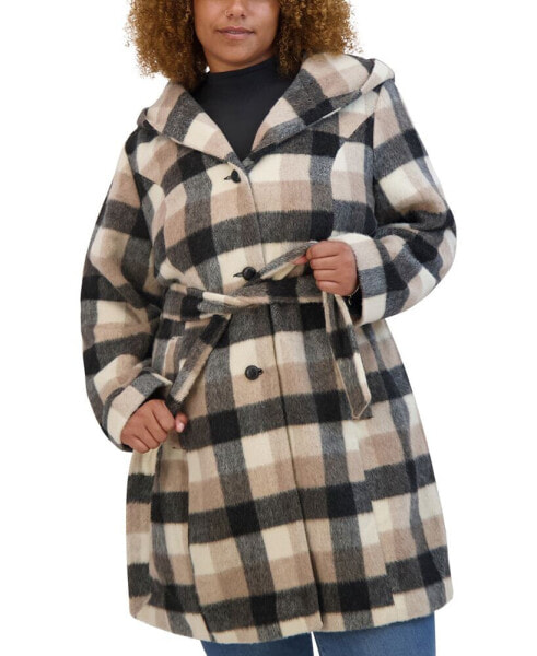 Plus Size Hooded Belted Button-Front Coat, Created for Macy's